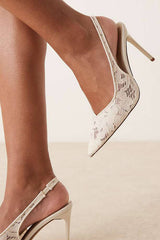 Lace Pointed Slingback High Heeled Pumps