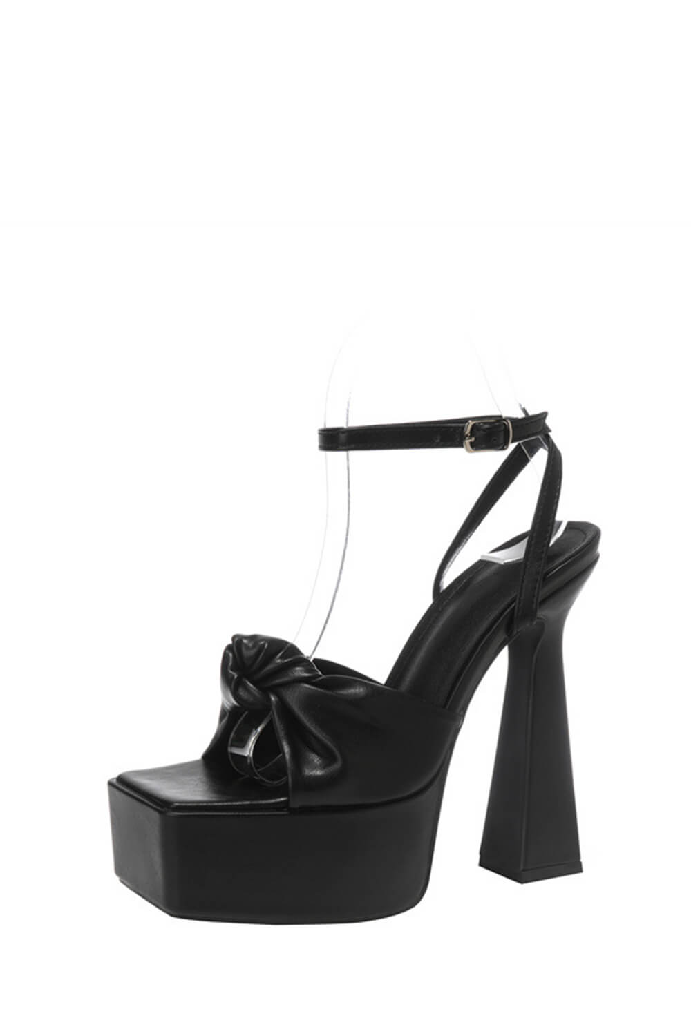 Knot Front Open Square Toe Platform Heel Sandals