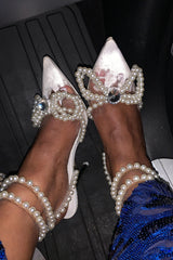 Pearl Bow Clear Perspex Wrap Around Pointed Toe Stiletto Court Heels