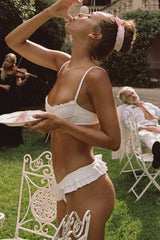 White Embroidered Underwire Ruffle Bikini Set