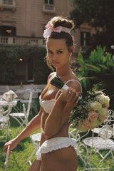 White Embroidered Underwire Ruffle Bikini Set