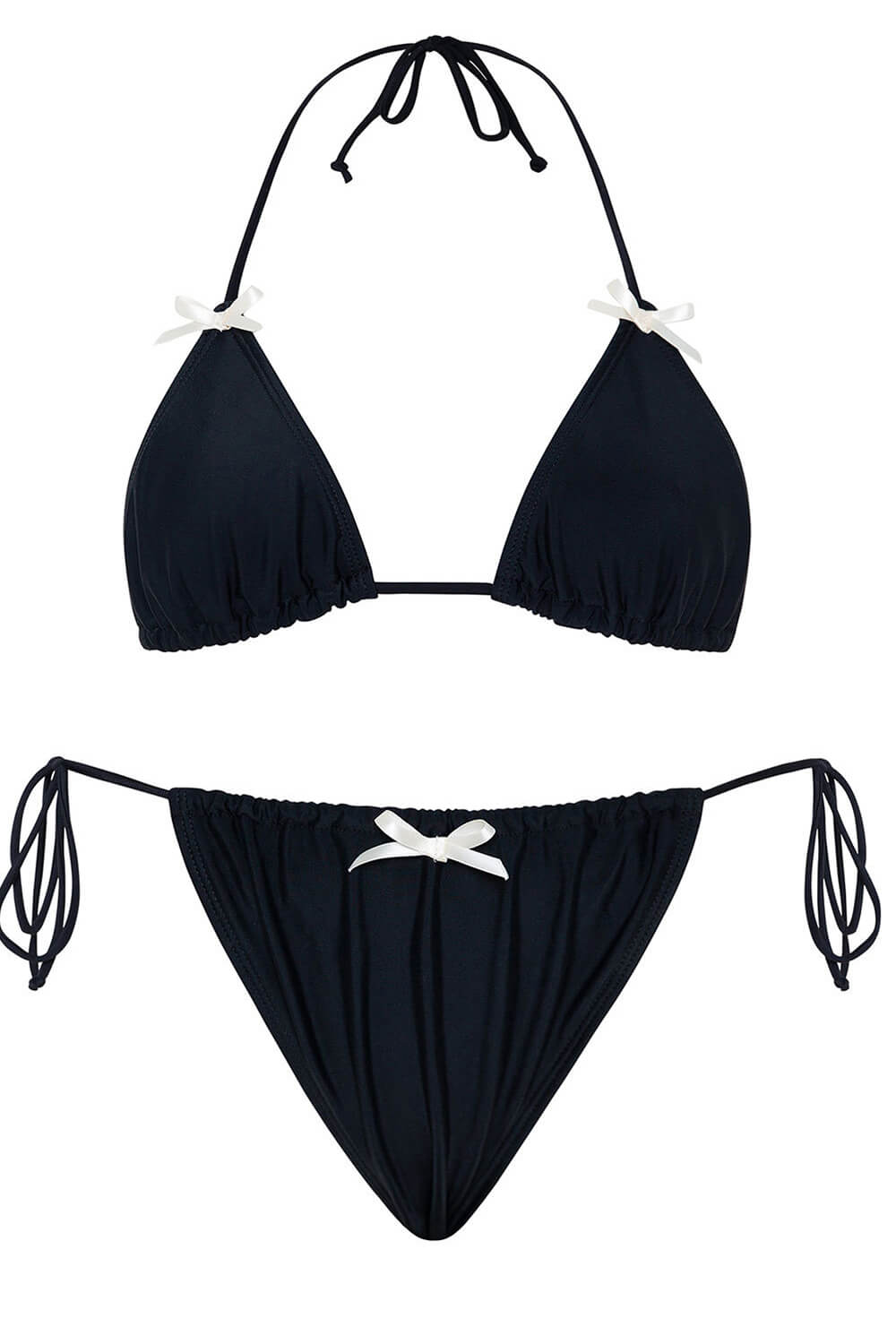 Contrast Triangle Halter Tie Side Bikini Set With Bows Detailing