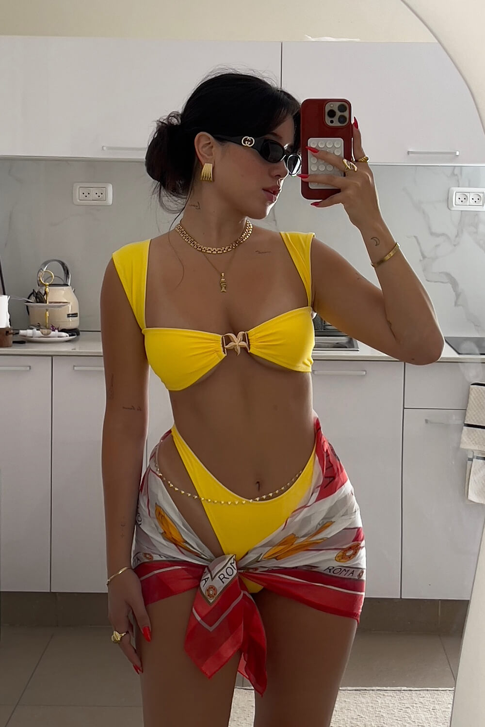 Seastar Embellished High Cut Bikini Set - Yellow