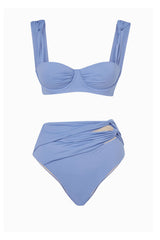 Twisted Knotted Underwire High Waisted Bikini Set - Comflower Blue