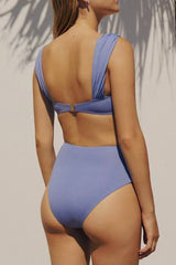 Twisted Knotted Underwire High Waisted Bikini Set - Comflower Blue