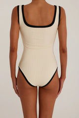 Color Block Button Front High-Cut Bikini Set