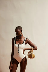 Color Block Button Front High-Cut Bikini Set