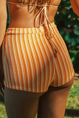Striped Print Terry Triangle Bikini Top And High Waisted Boyshorts