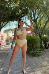 Floral Terry Towel Tie Shoulder High Waisted Bikini Set