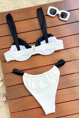 Black & White Two-Tone Balconette Underwire Ruched Bikini Set
