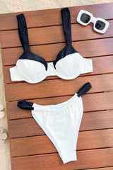 Black & White Two-Tone Balconette Underwire Ruched Bikini Set