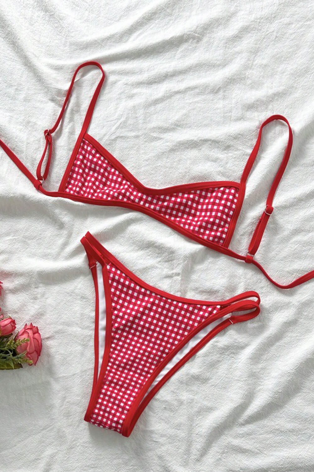Red Gingham Micro Bralette High-Cut Bikini Set