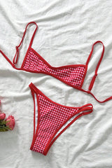 Red Gingham Micro Bralette High-Cut Bikini Set