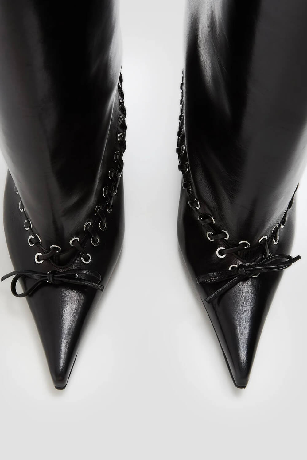 Faux Leather Pointed Toe Laced Eyelet Knee High Boots