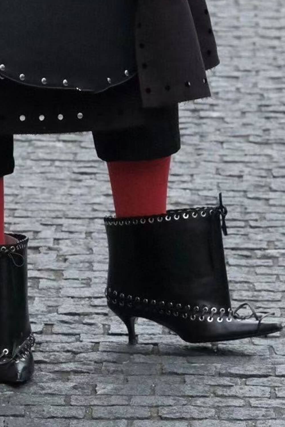 Faux Leather Pointed Toe Ankle Stiletto Boots With Lacing Details