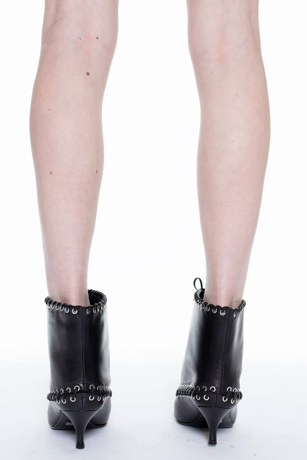 Faux Leather Pointed Toe Ankle Stiletto Boots With Lacing Details