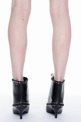 Faux Leather Pointed Toe Ankle Stiletto Boots With Lacing Details