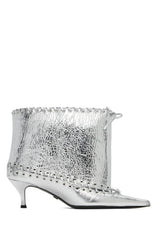Metallic Pointed Toe Ankle Stiletto Boots With Lacing Details