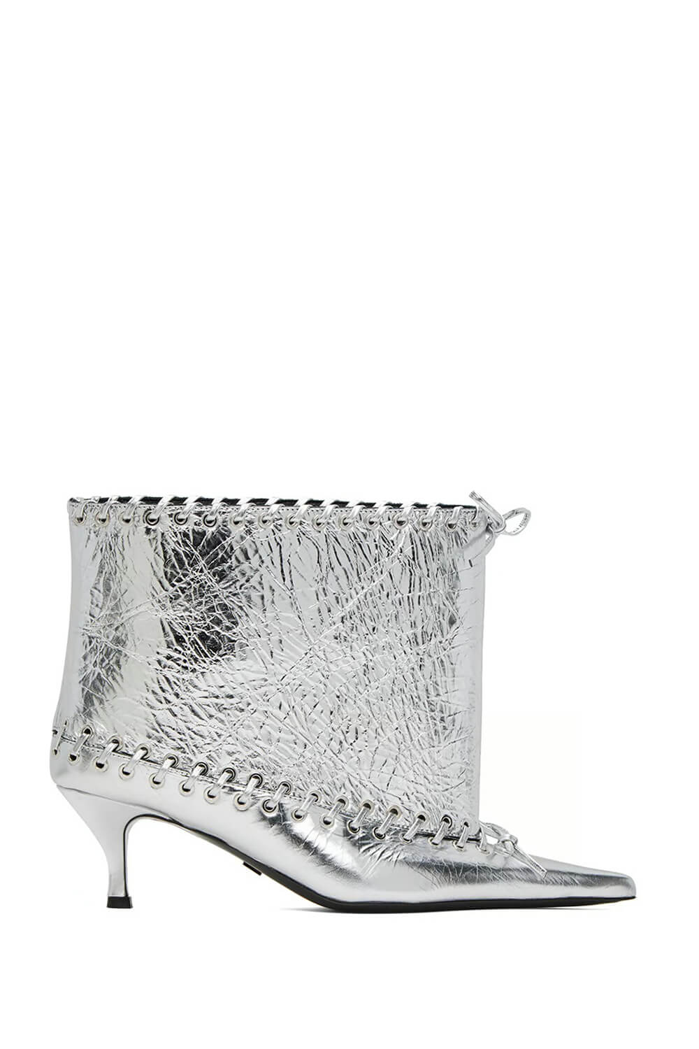 Metallic Pointed Toe Ankle Stiletto Boots With Lacing Details
