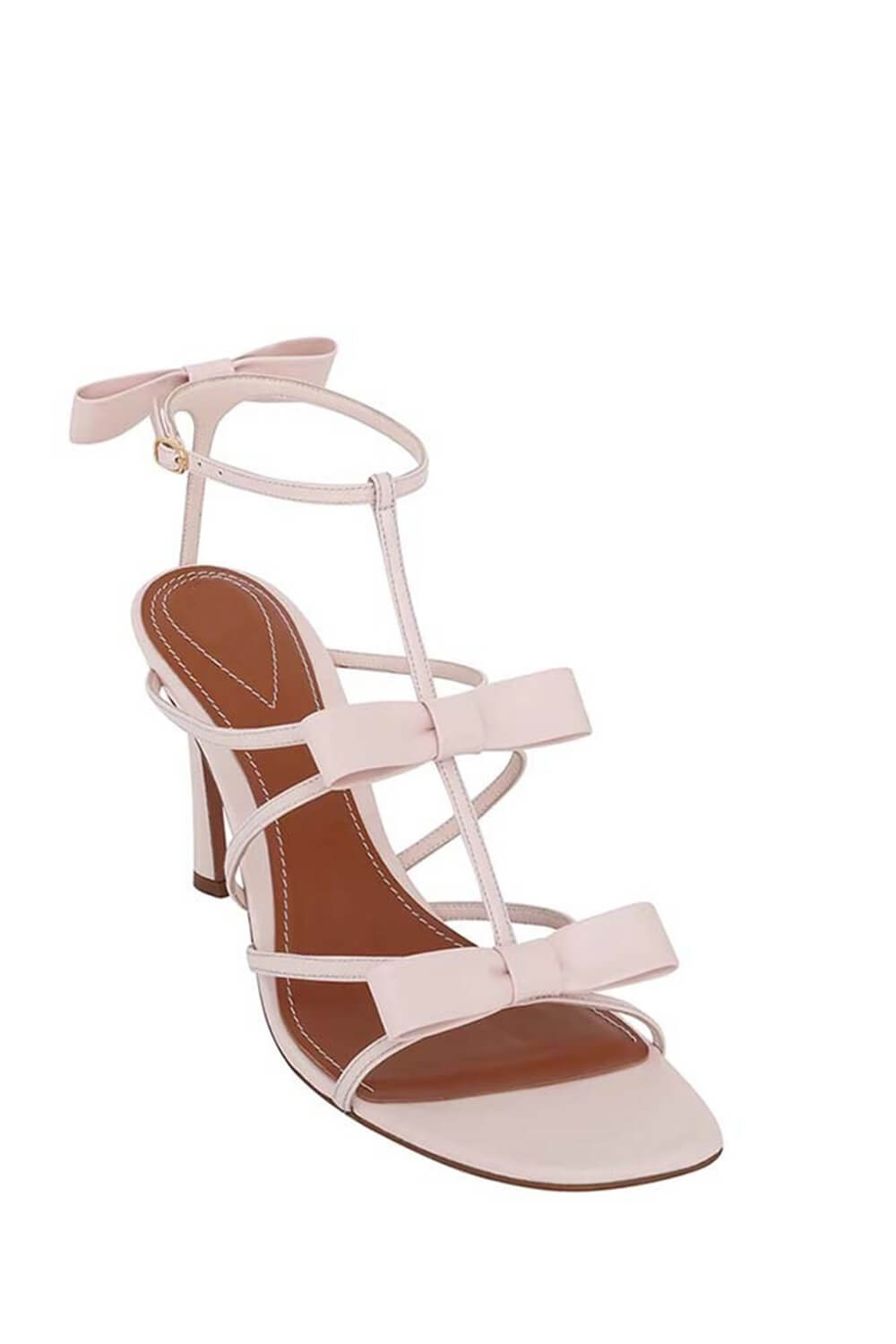 Bow-Detail Strappy Faux Leather Square Toe Sandals