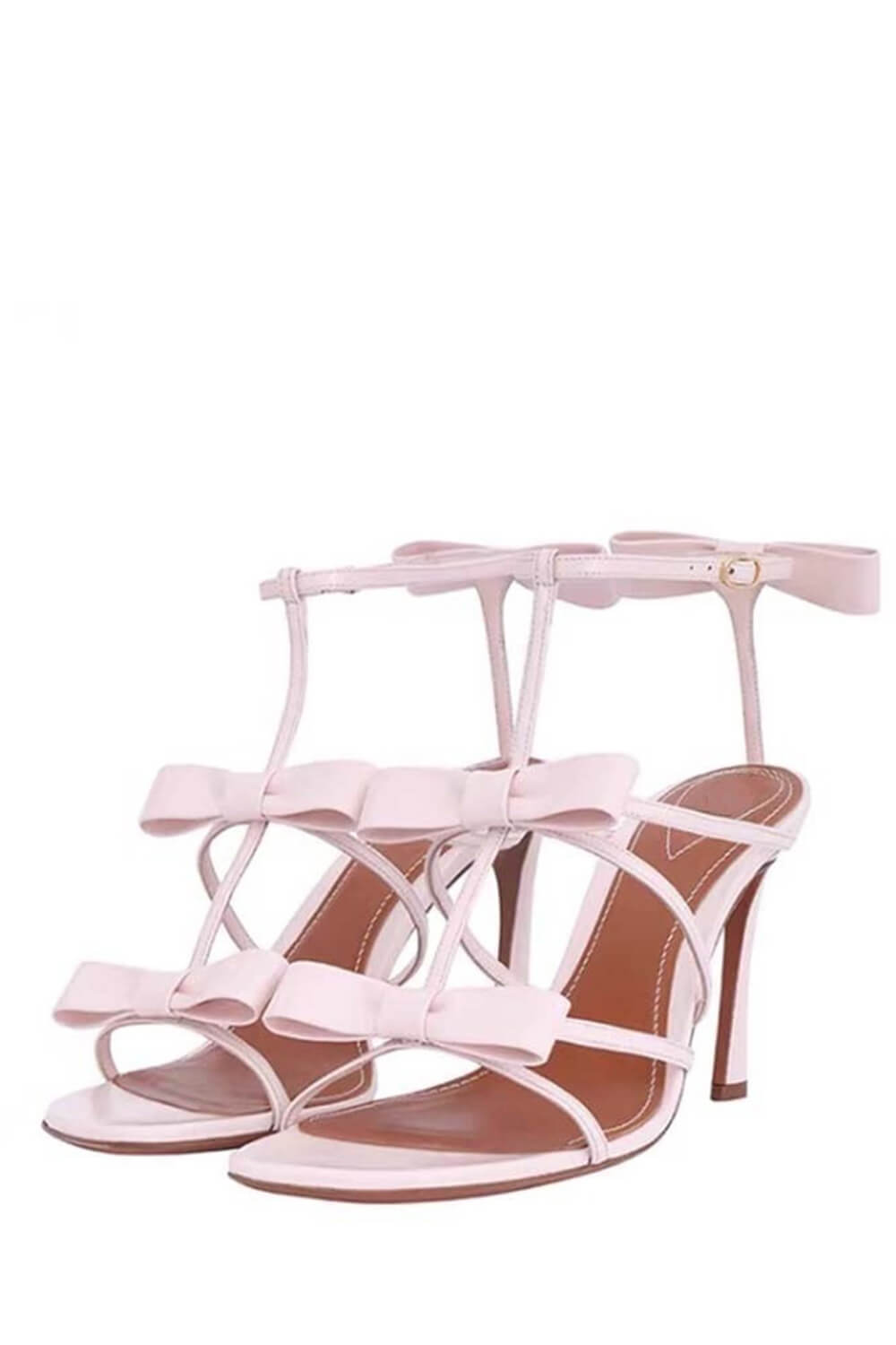 Bow-Detail Strappy Faux Leather Square Toe Sandals