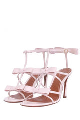Bow-Detail Strappy Faux Leather Square Toe Sandals