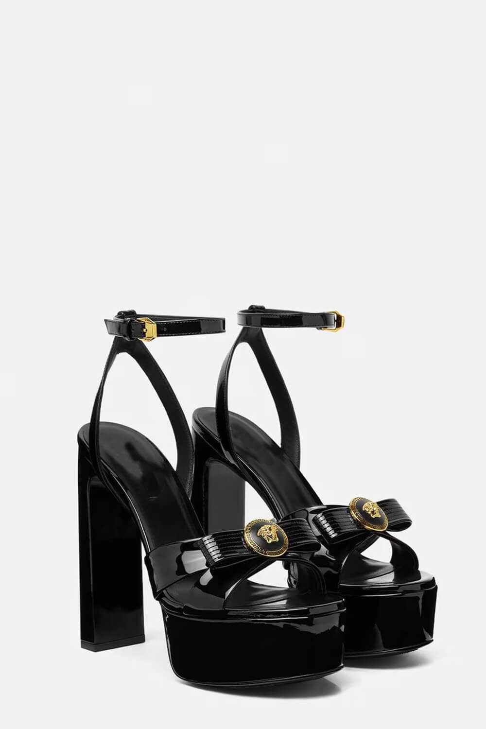 Metallic Open Square Toe Platform Block Heels