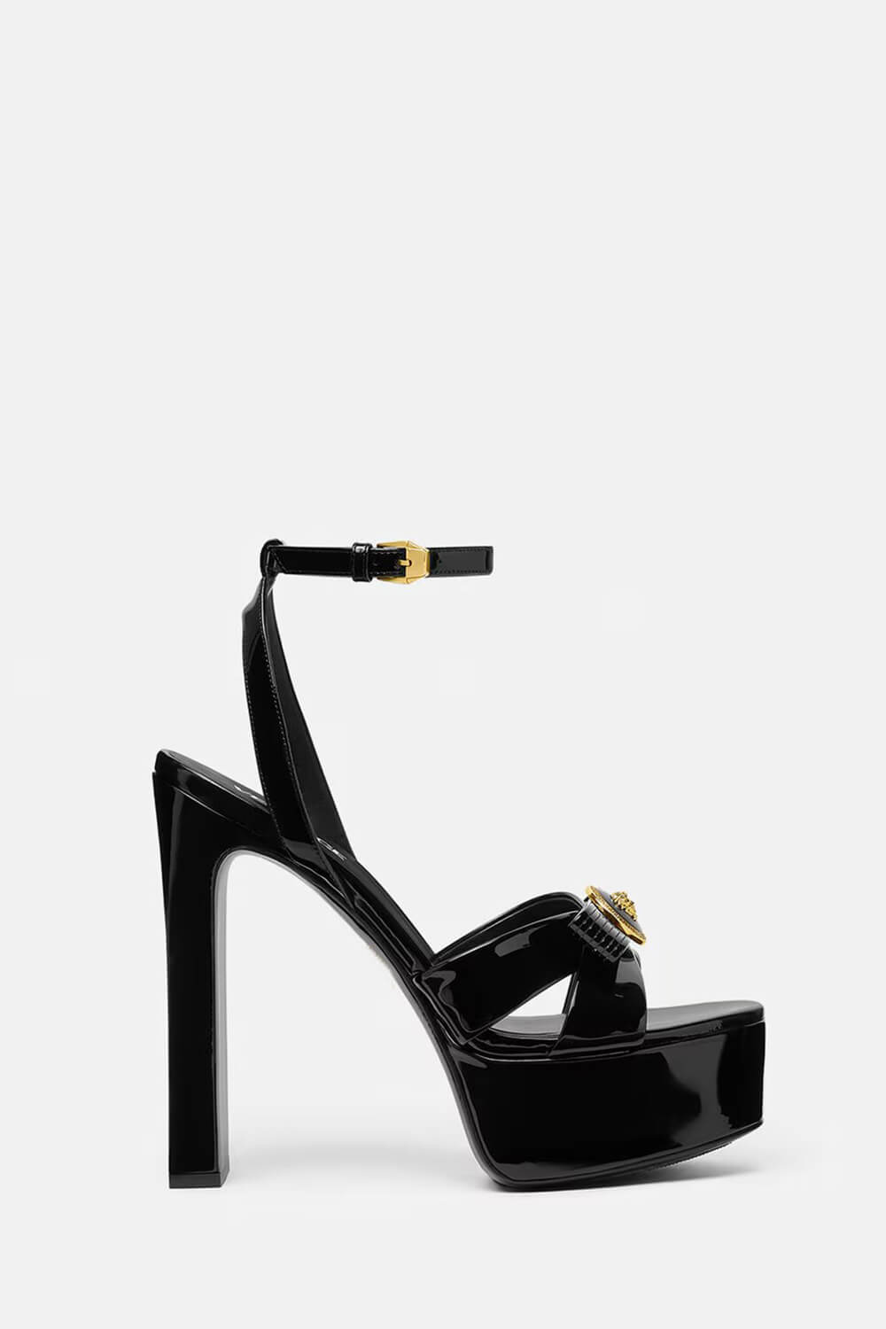 Metallic Open Square Toe Platform Block Heels