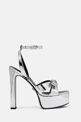 Metallic Open Square Toe Platform Block Heels