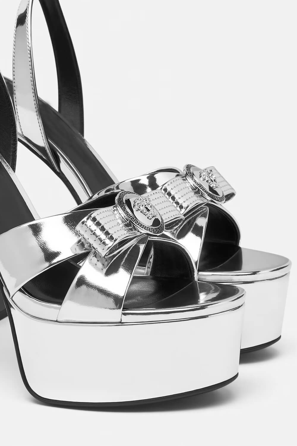 Metallic Open Square Toe Platform Block Heels