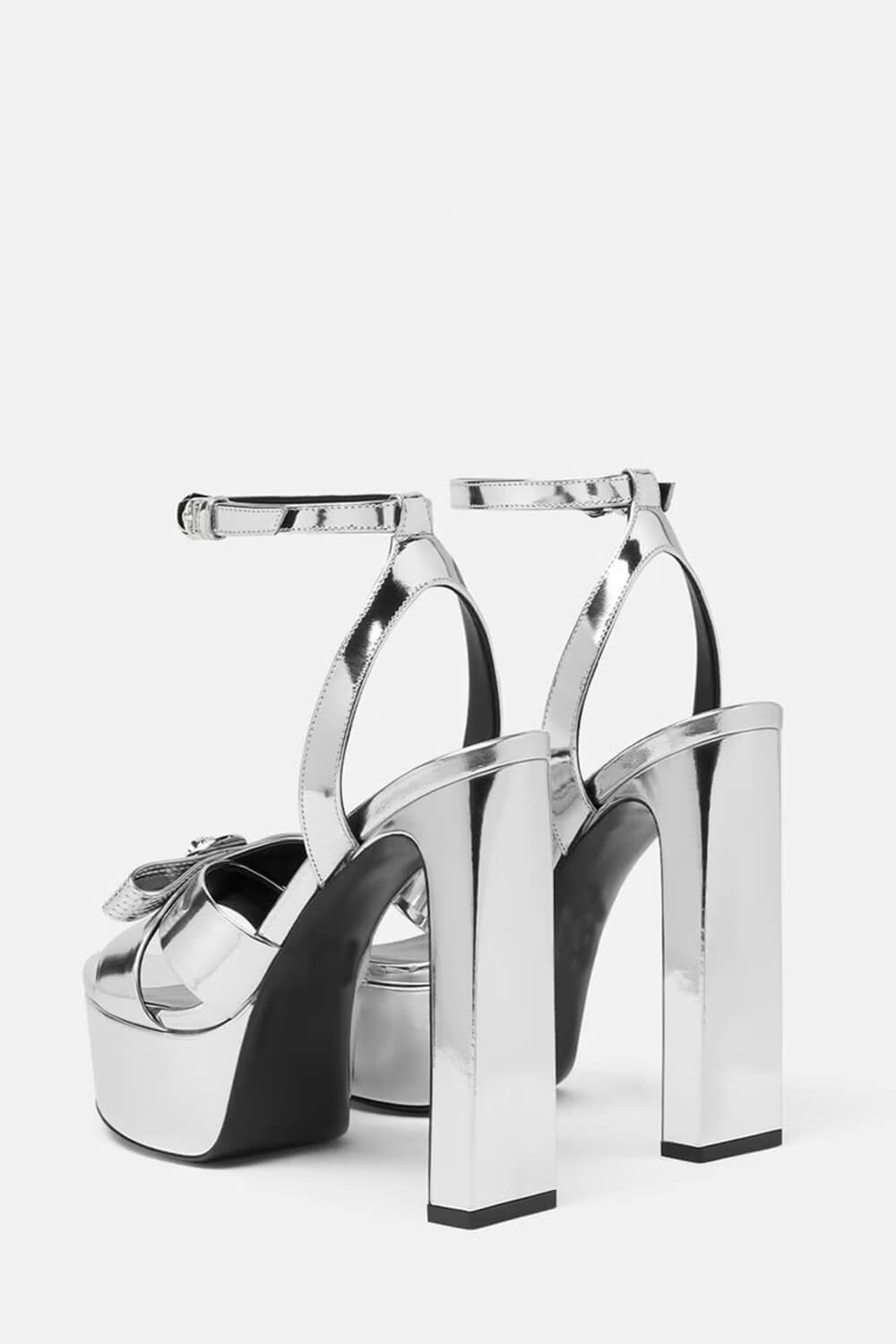 Metallic Open Square Toe Platform Block Heels