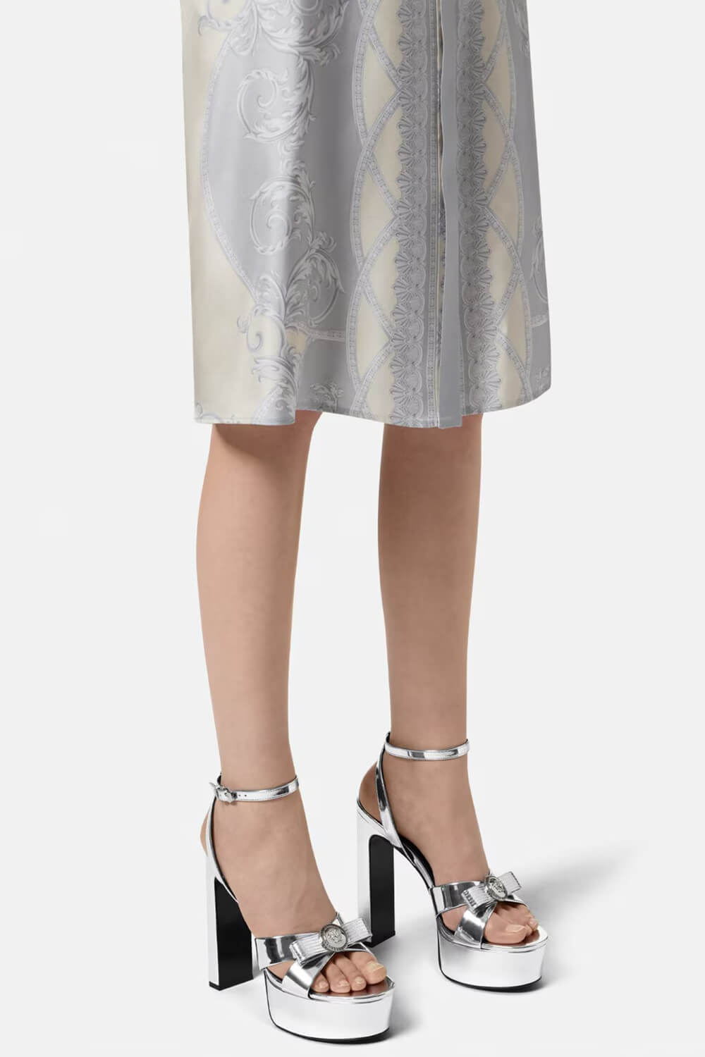 Metallic Open Square Toe Platform Block Heels