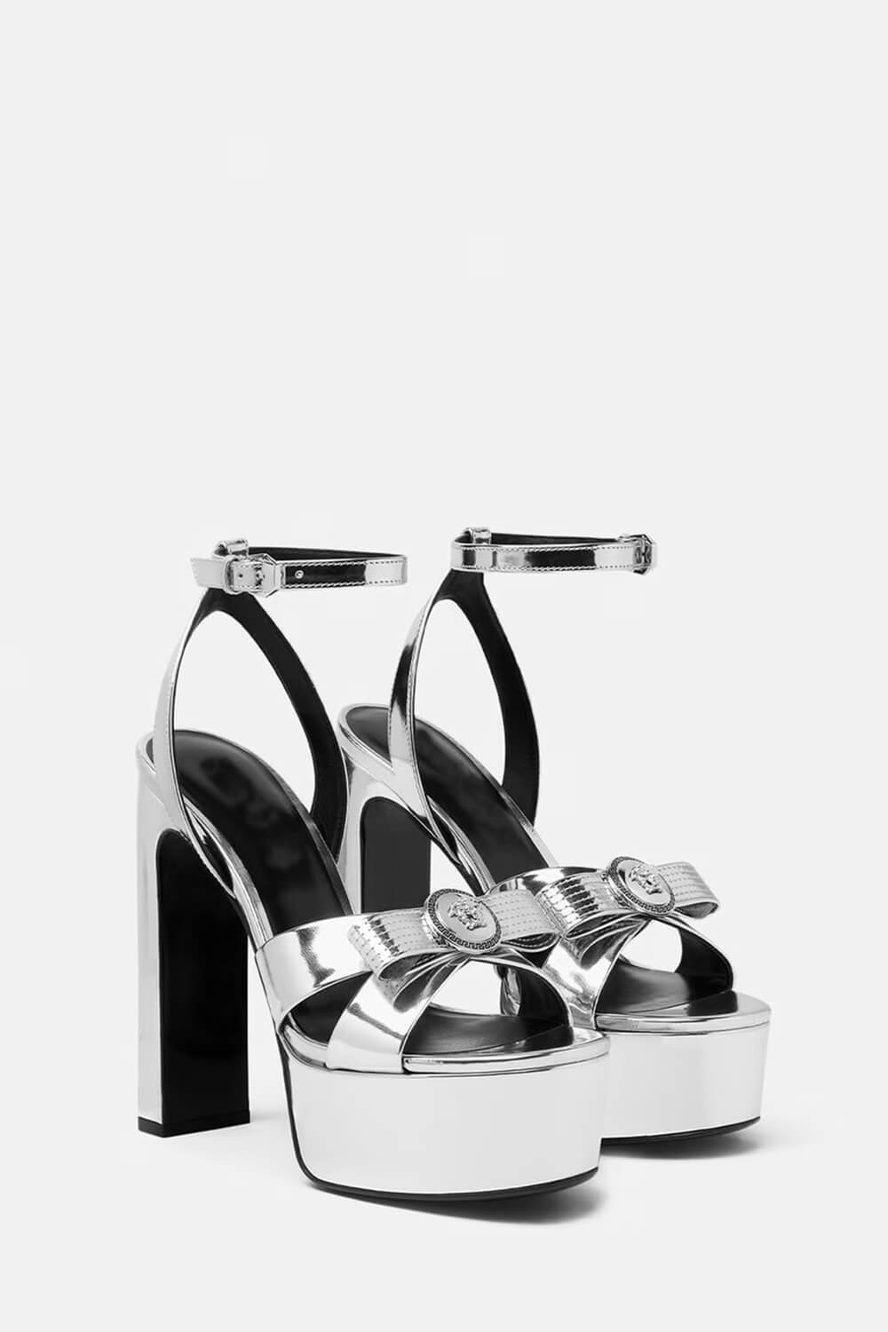 Metallic Open Square Toe Platform Block Heels