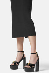 Metallic Open Square Toe Platform Block Heels