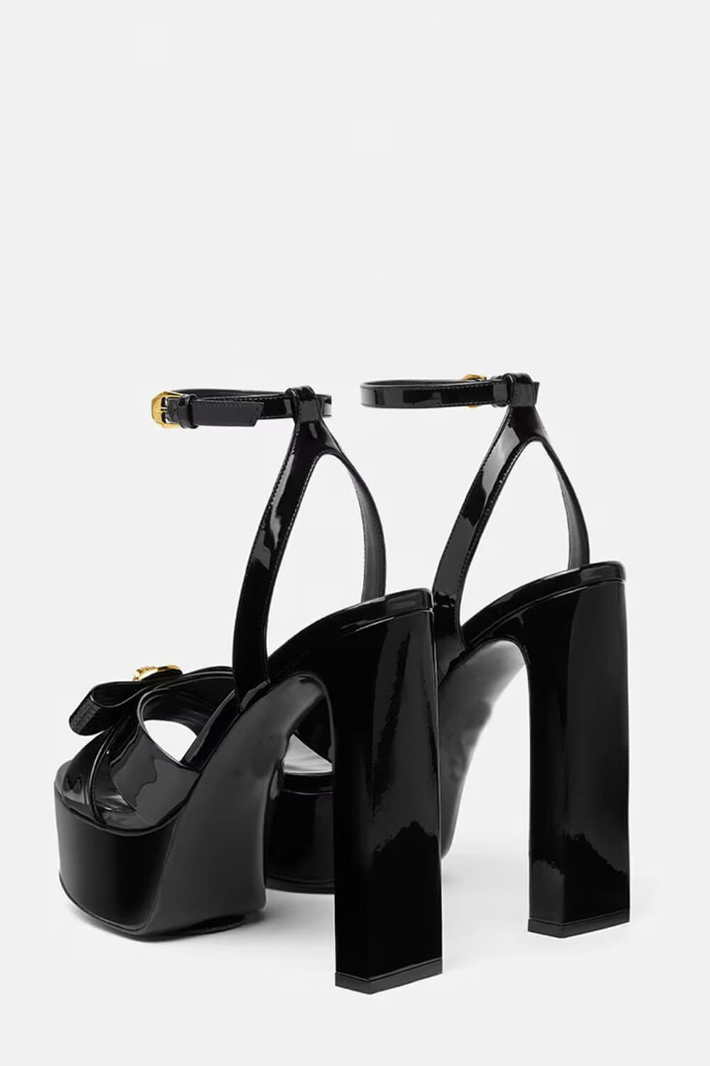 Metallic Open Square Toe Platform Block Heels