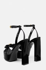 Metallic Open Square Toe Platform Block Heels