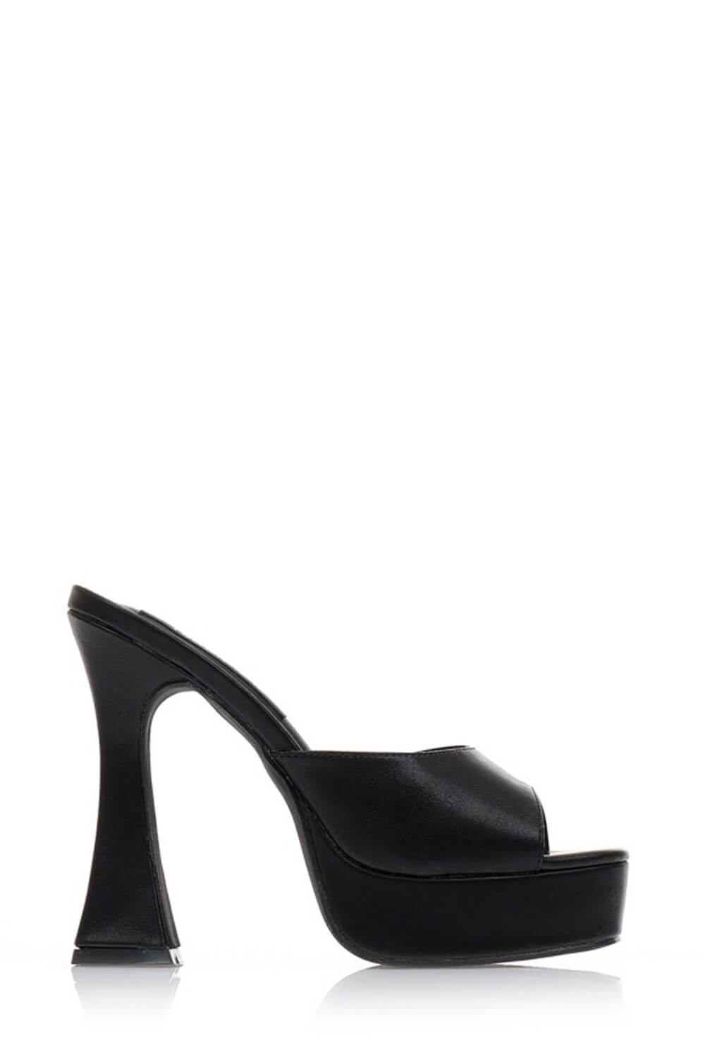 Faux Leather Open Square Toe Platform Block Heeled Mule Sandals