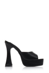 Faux Leather Open Square Toe Platform Block Heeled Mule Sandals