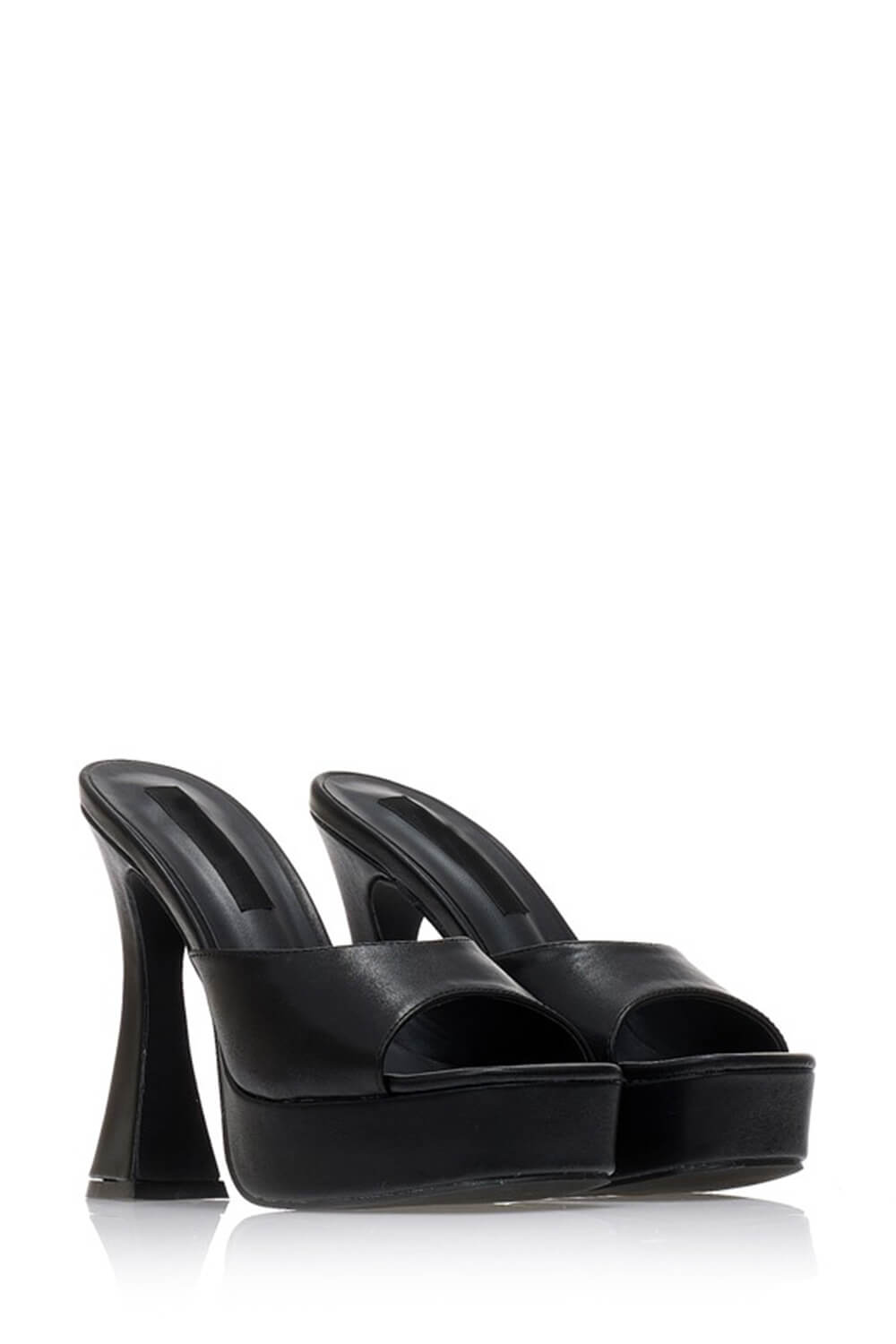 Faux Leather Open Square Toe Platform Block Heeled Mule Sandals