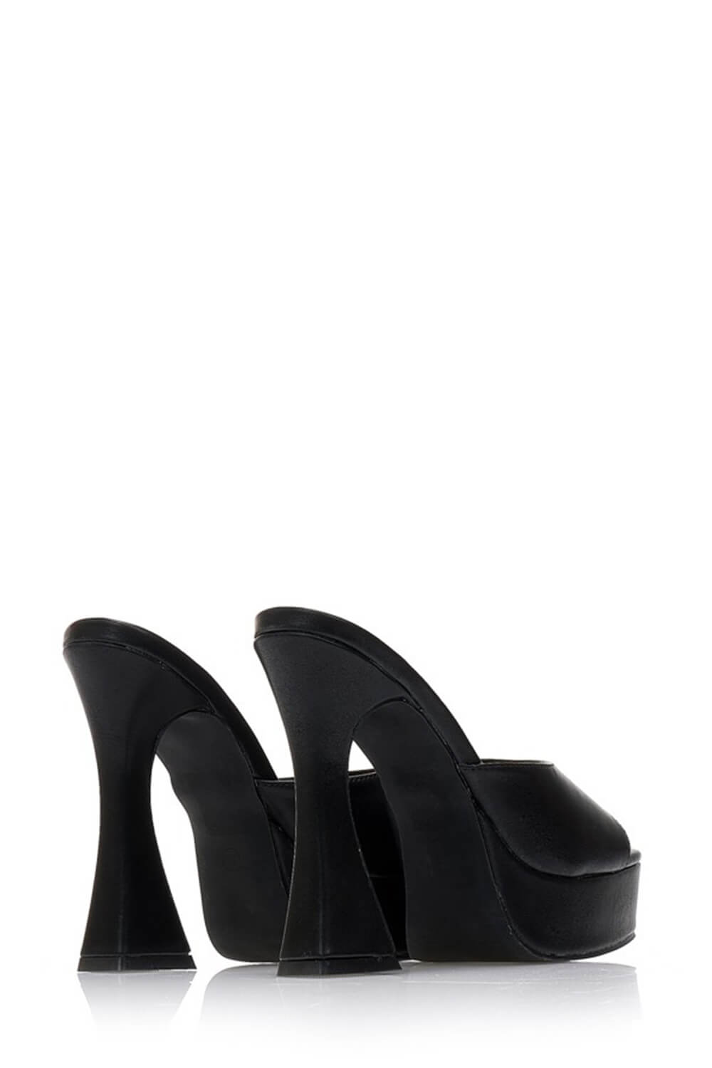 Faux Leather Open Square Toe Platform Block Heeled Mule Sandals