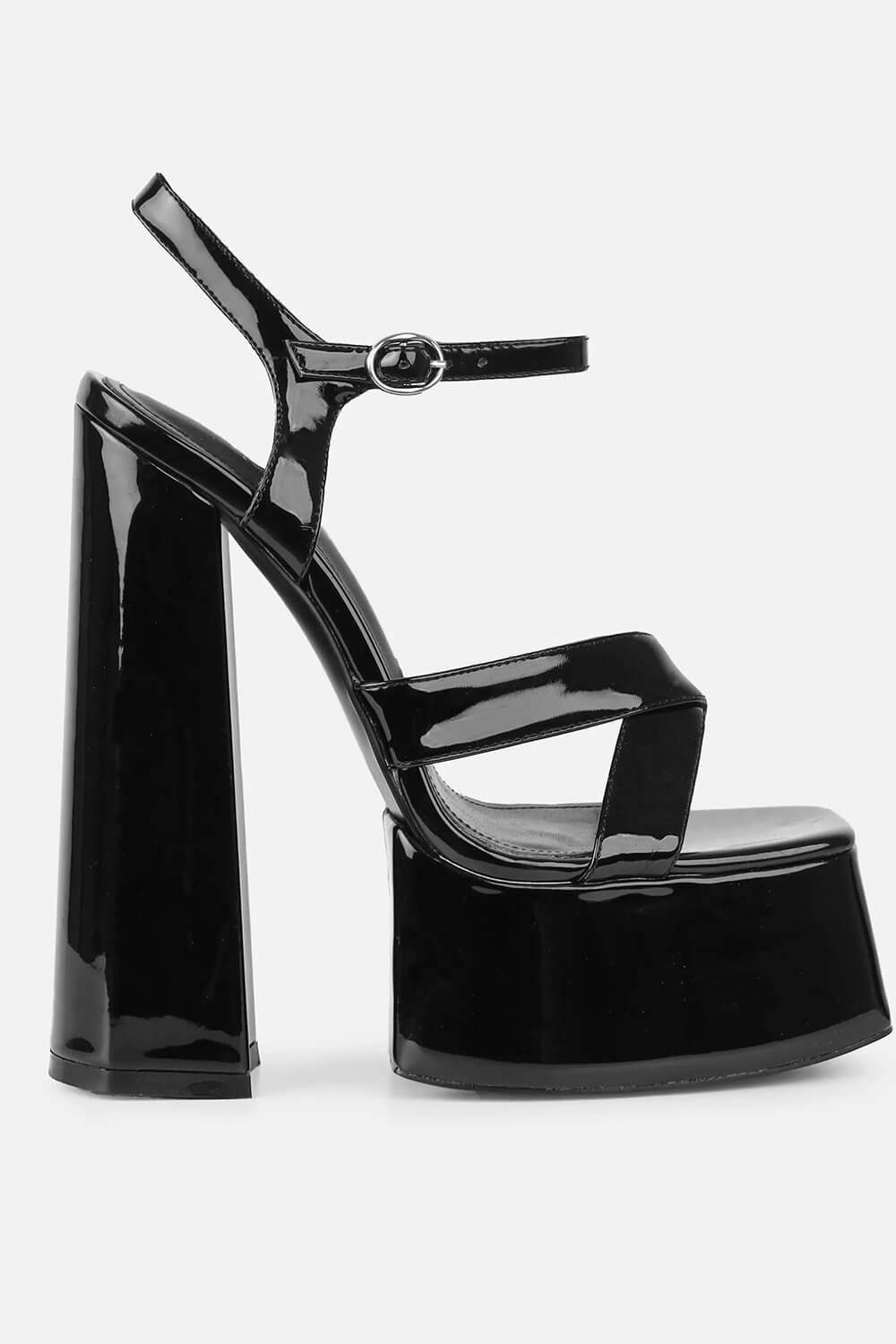 Patent Square Open Toe Platform Block Heeled Sandals