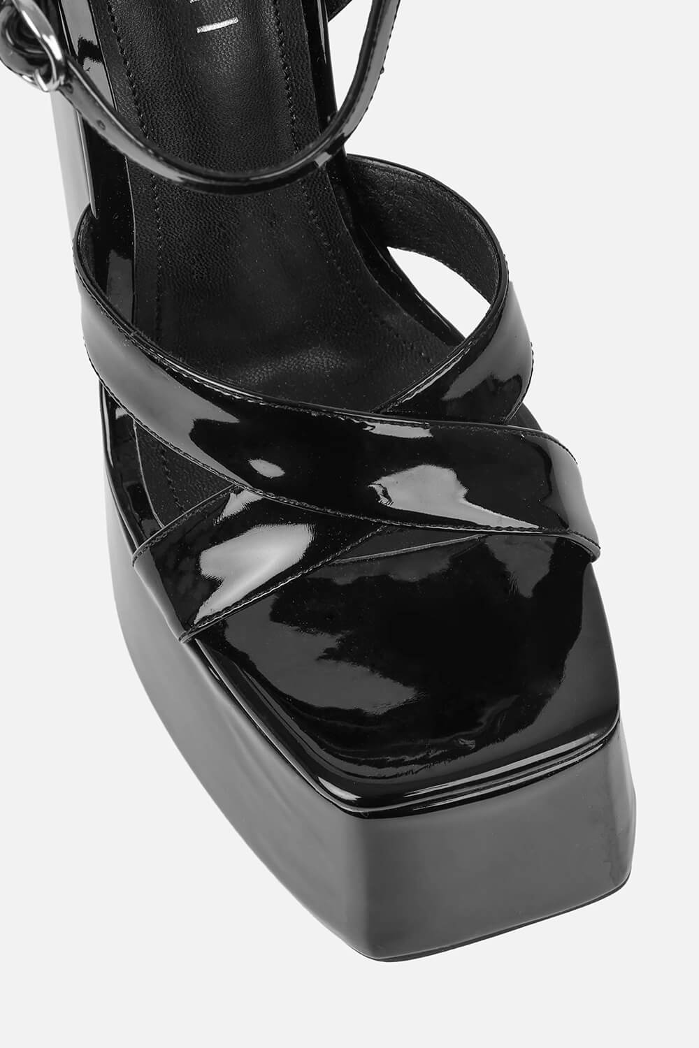 Patent Square Open Toe Platform Block Heeled Sandals