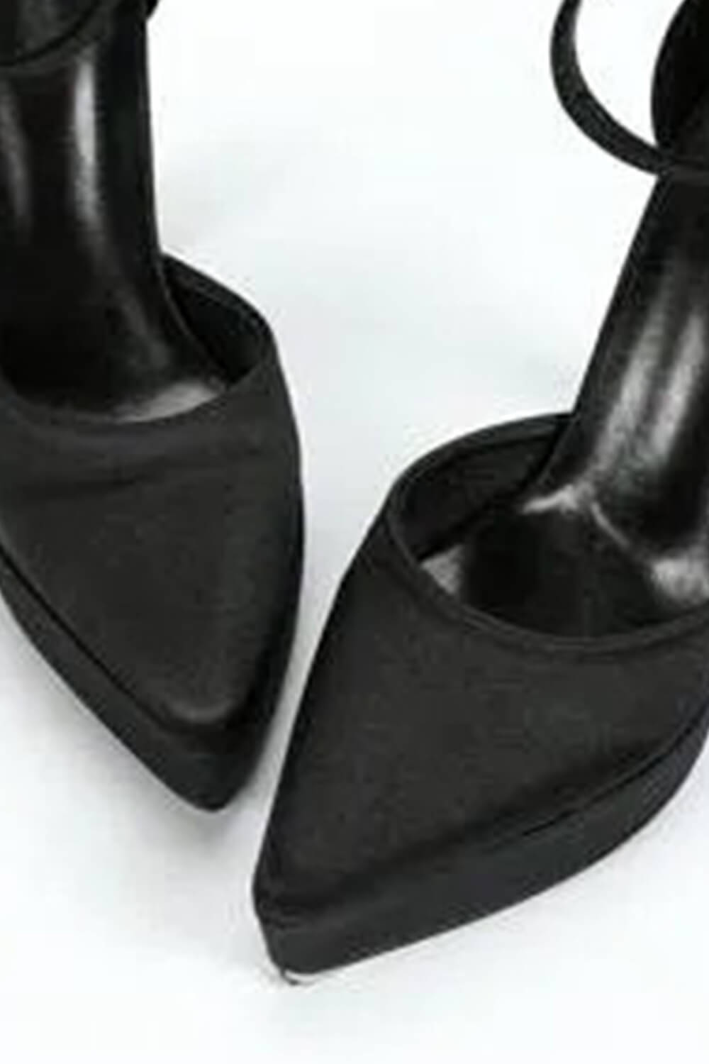 Bow Embellished Satin Double Platform Pointy Block Heel Ankle Pumps