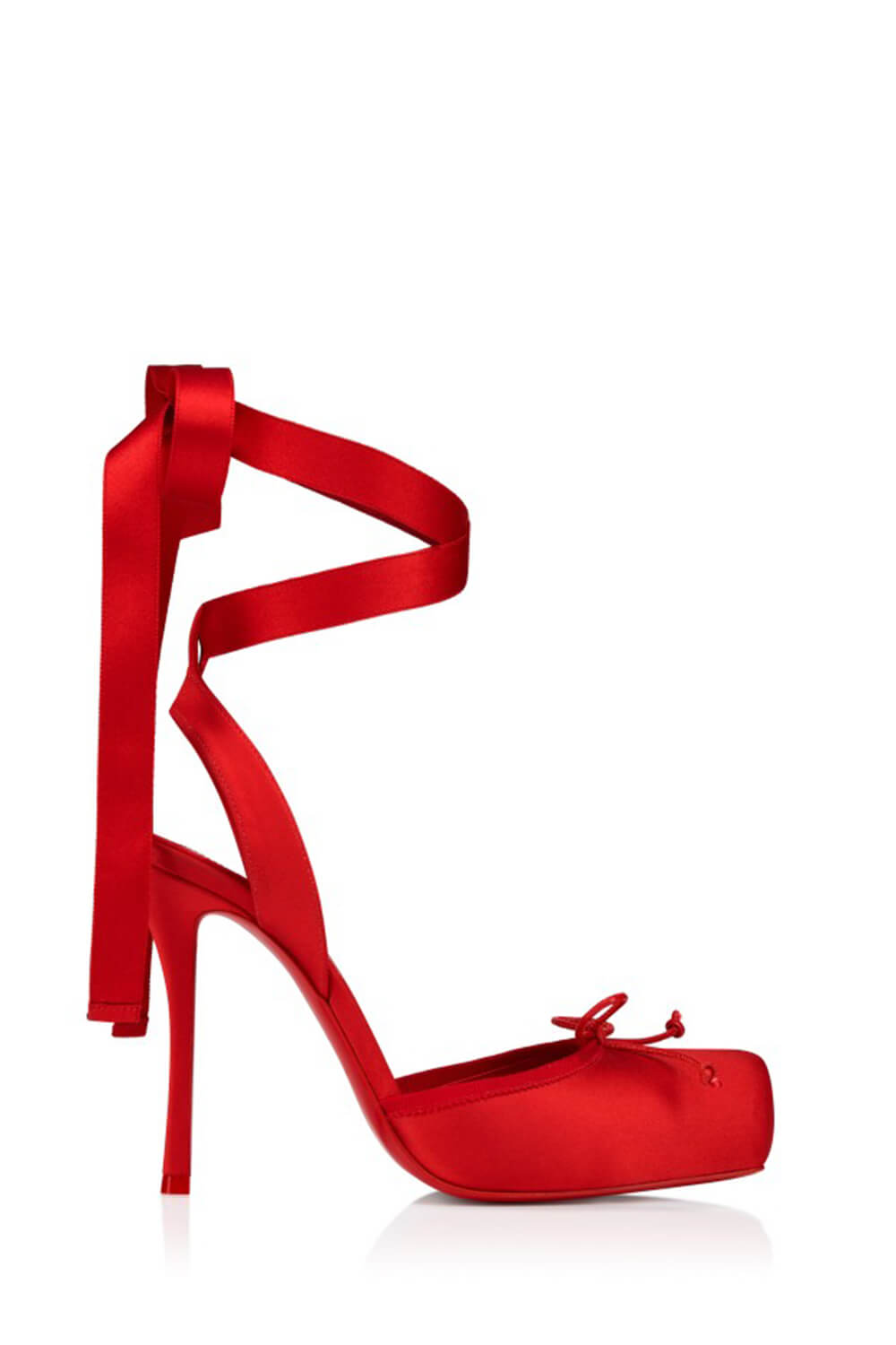 Bow-Detailed Satin Lace-Up Strappy Slingback Stiletto Pumps