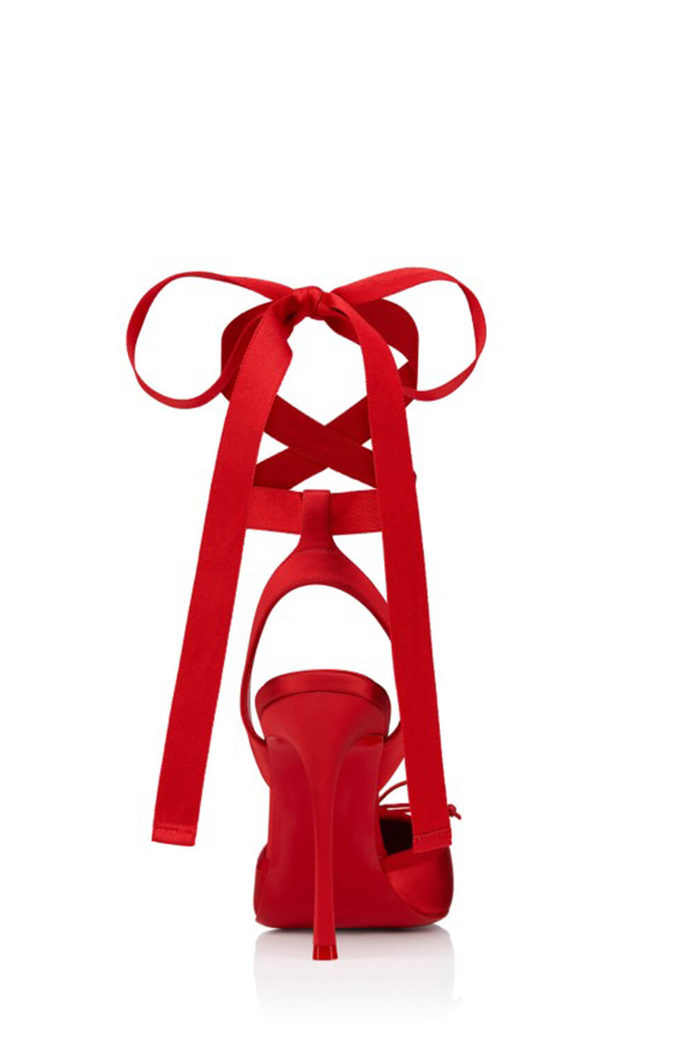Bow-Detailed Satin Lace-Up Strappy Slingback Stiletto Pumps