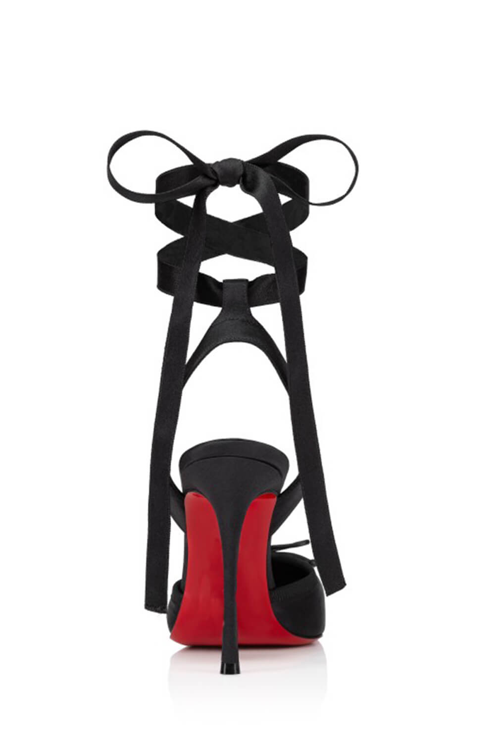 Bow-Detailed Satin Lace-Up Strappy Slingback Stiletto Pumps