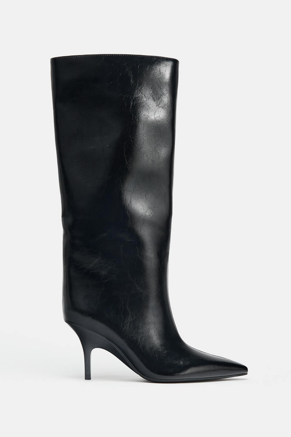 Black Knee High Kitten Heel Boots