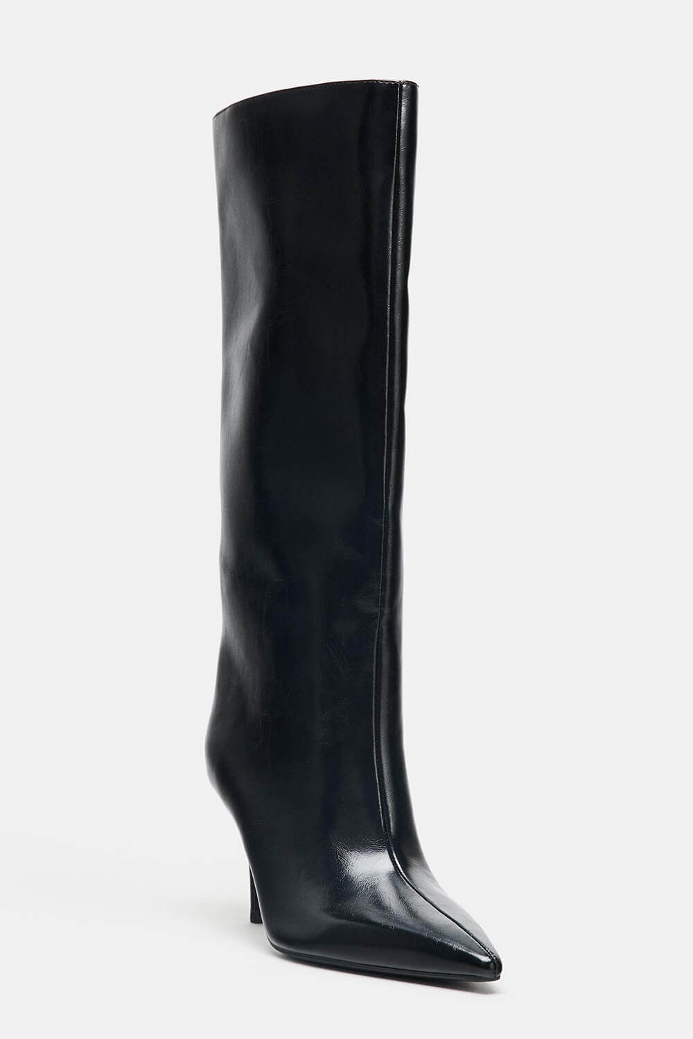 Black Knee High Kitten Heel Boots