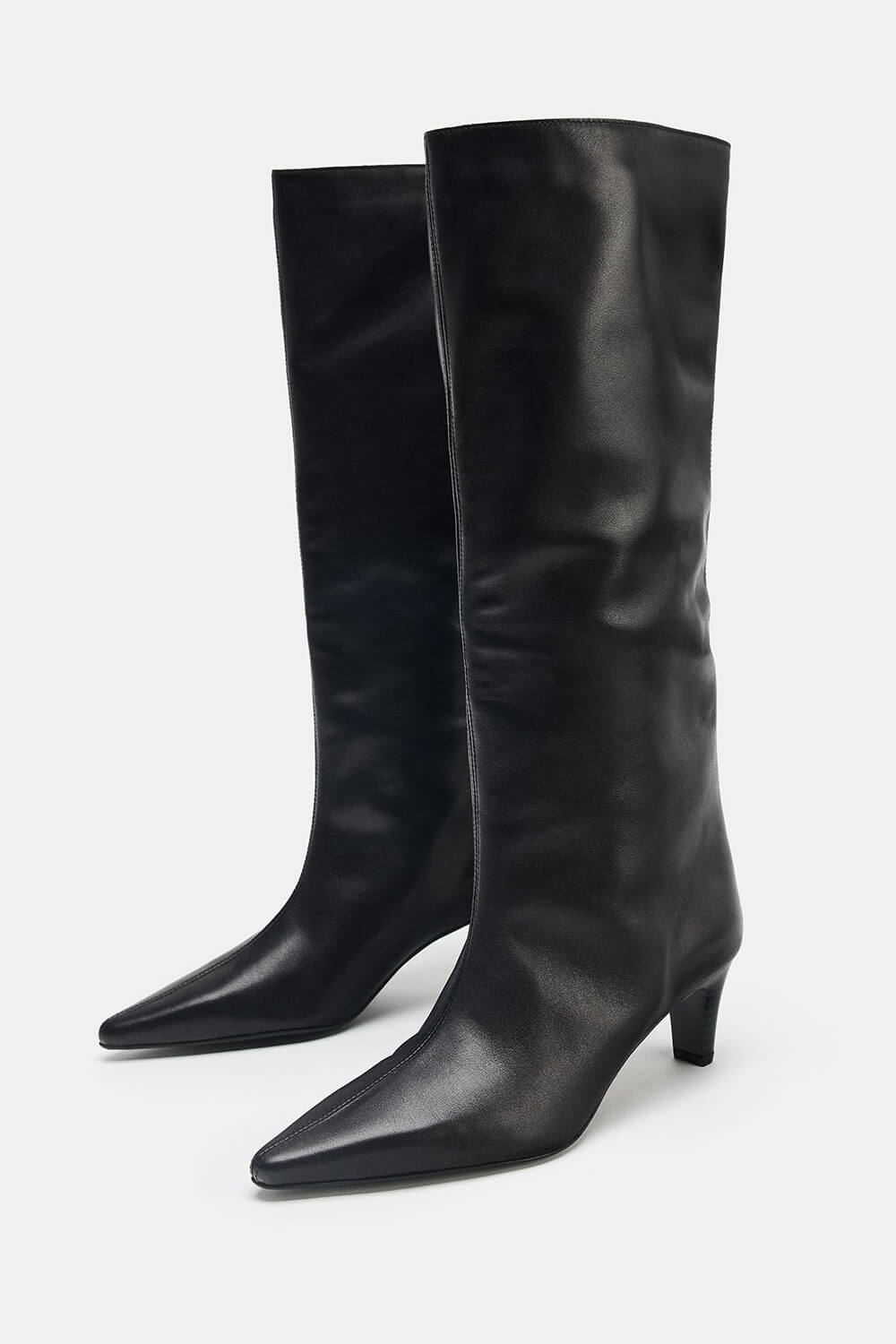 Black Croc Knee High Kitten Heel Boots