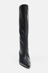 Black Croc Knee High Kitten Heel Boots